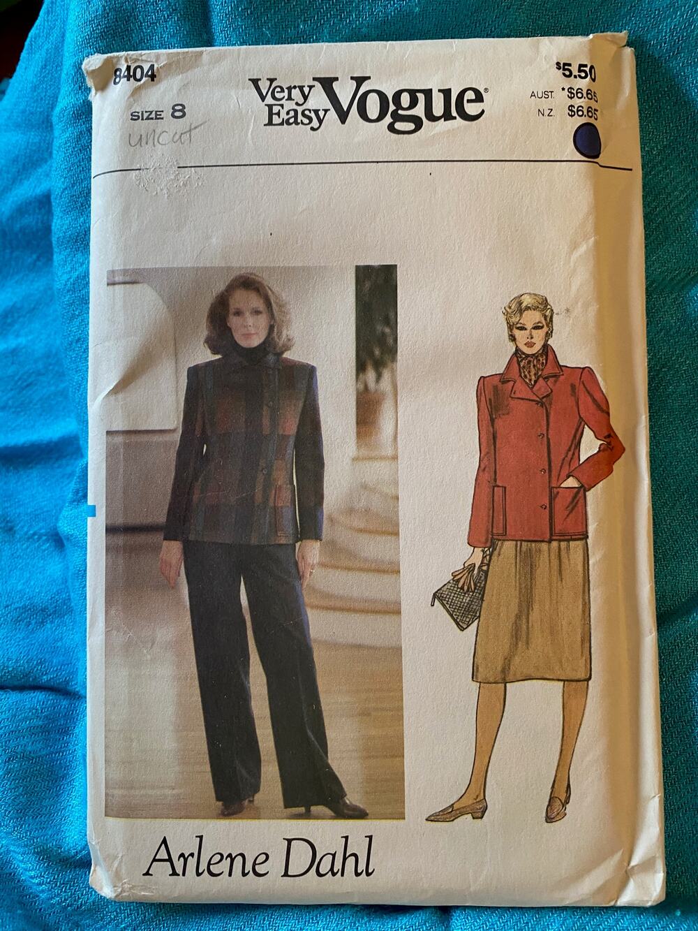 Vogue sewing pattern 8404 suit blazer skirt pants size 8